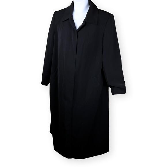 Gallery Woman Black Fly Front Button Up Collared Overcoat 16W - Picture 1 of 12